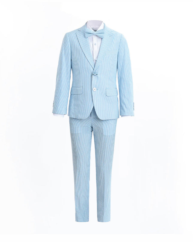 kids atelier moustache Light Blue Striped Suit Set