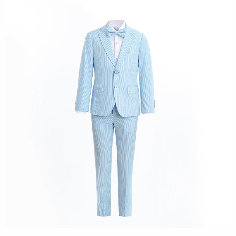 kids atelier moustache Light Blue Striped Suit Set