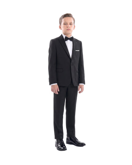 kids atelier moustache Black Satin-Lapel Formal Suit Set