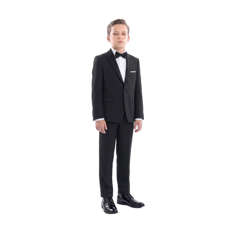 kids atelier moustache Black Satin-Lapel Formal Suit Set