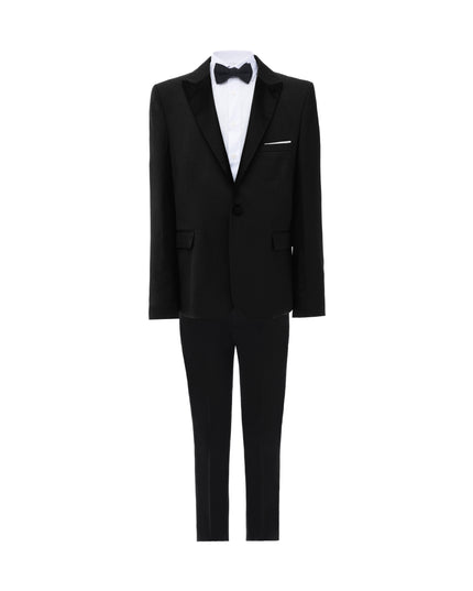 kids atelier moustache Black Satin-Lapel Formal Suit Set