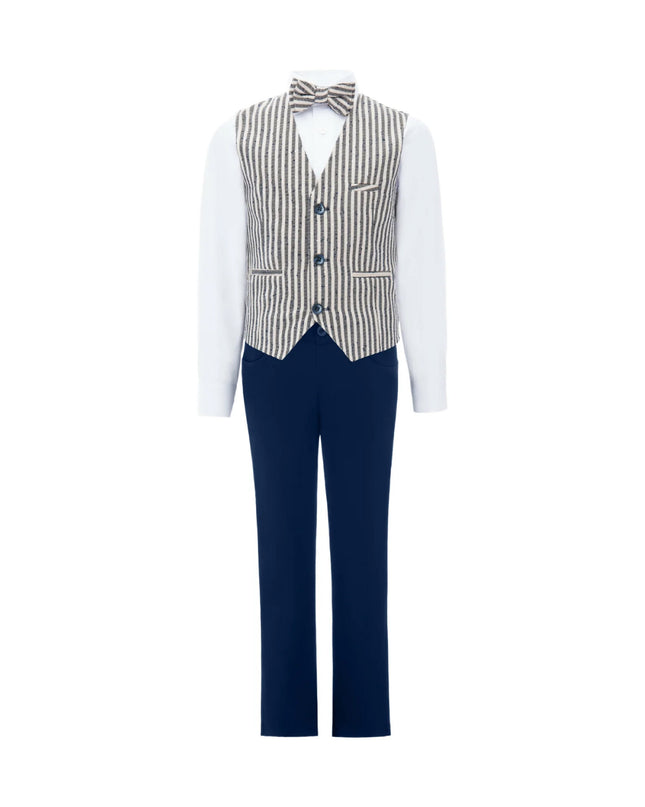 kids atelier moustache Gray Ruggero Striped Vest Outfit Set