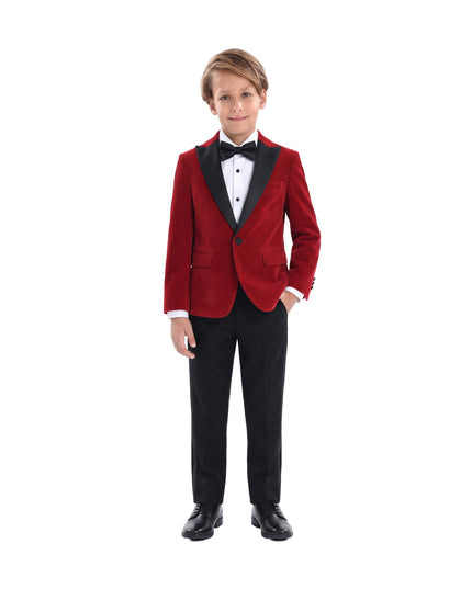 kids atelier moustache Red Velvet Suit with Black Accents