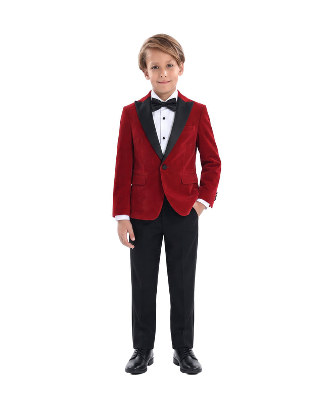 kids atelier moustache Red Velvet Suit with Black Accents