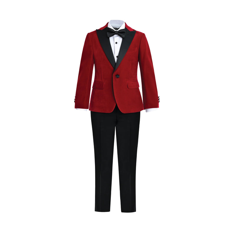 kids atelier moustache Red Velvet Suit with Black Accents
