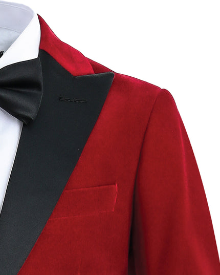 kids atelier moustache Red Velvet Suit with Black Accents