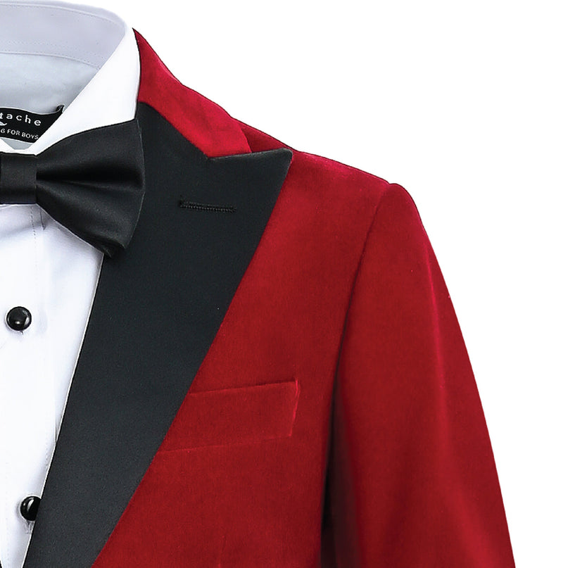kids atelier moustache Red Velvet Suit with Black Accents