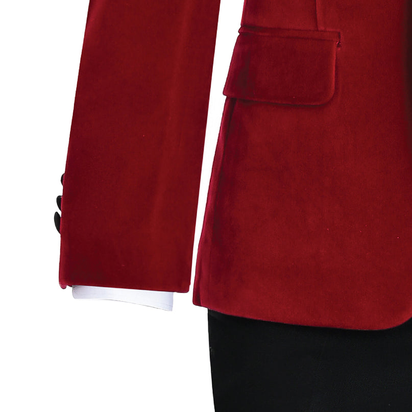 kids atelier moustache Red Velvet Suit with Black Accents