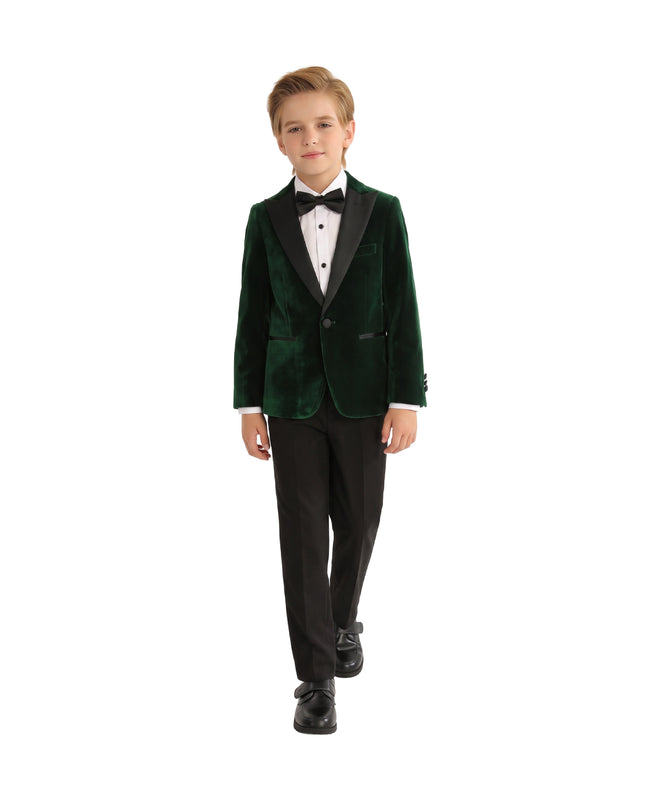 kids atelier moustache Green Velvet Suit with Black Accents