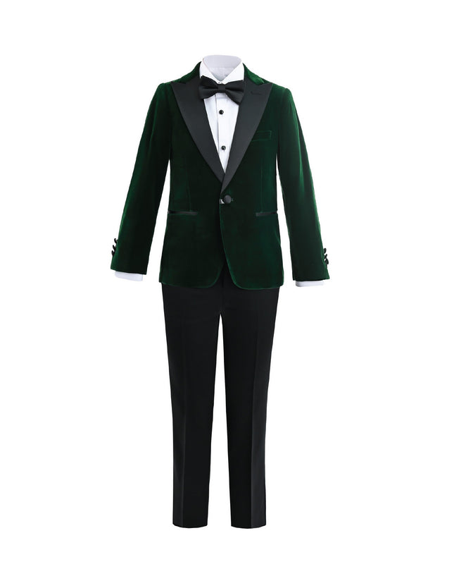 kids atelier moustache Green Velvet Suit with Black Accents
