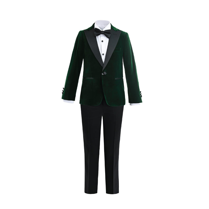kids atelier moustache Green Velvet Suit with Black Accents