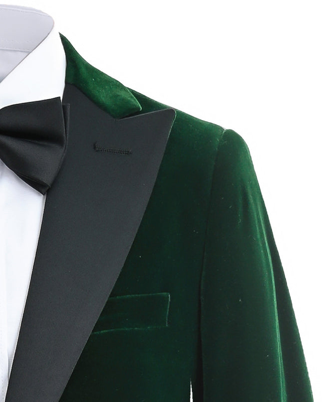 kids atelier moustache Green Velvet Suit with Black Accents