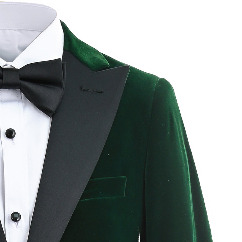 kids atelier moustache Green Velvet Suit with Black Accents