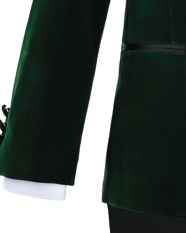 kids atelier moustache Green Velvet Suit with Black Accents