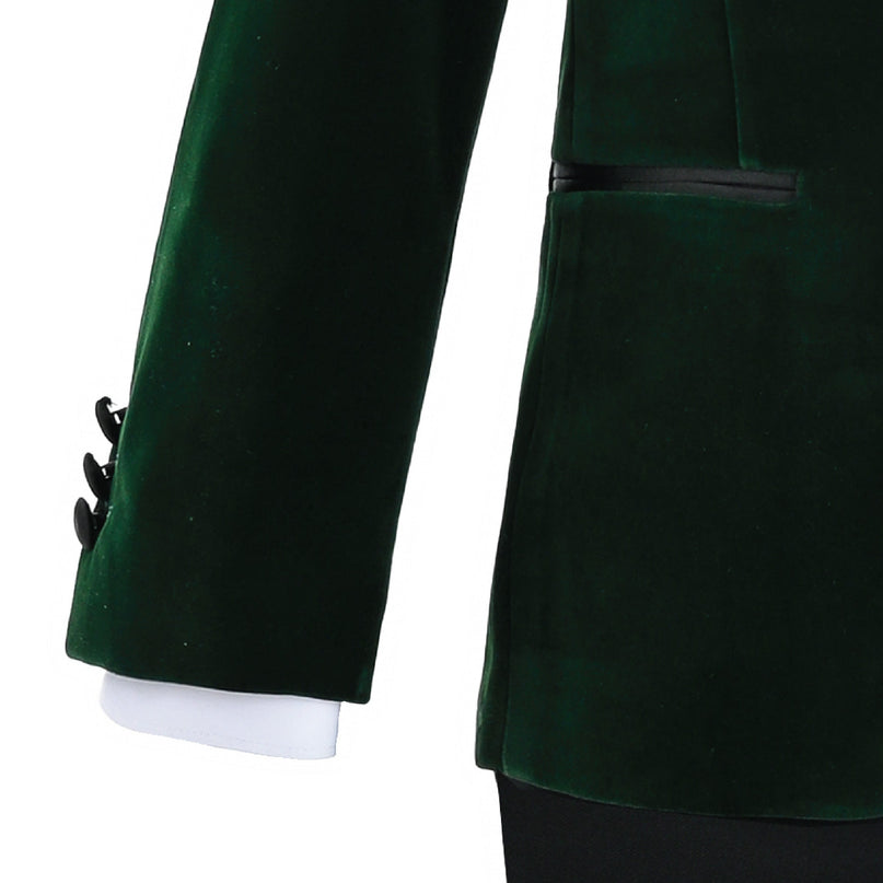 kids atelier moustache Green Velvet Suit with Black Accents