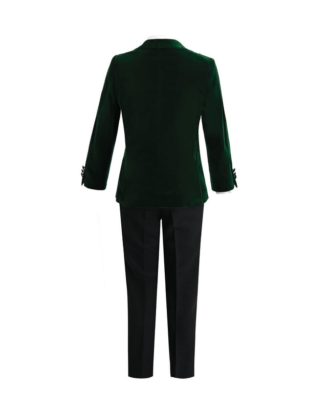 kids atelier moustache Green Velvet Suit with Black Accents