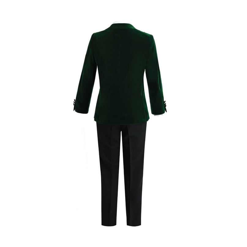 kids atelier moustache Green Velvet Suit with Black Accents