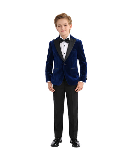 kids atelier moustache Blue Velvet Suit with Black Accents