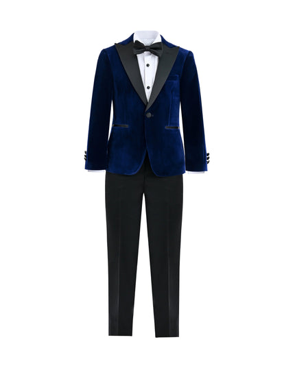 kids atelier moustache Blue Velvet Suit with Black Accents