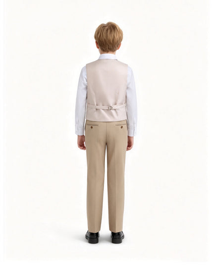 kids atelier moustache Beige Serge Formal Vest & Bow Tie Suit Set