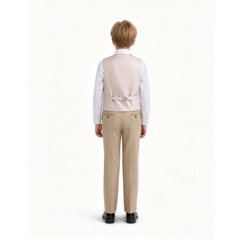kids atelier moustache Beige Serge Formal Vest & Bow Tie Suit Set