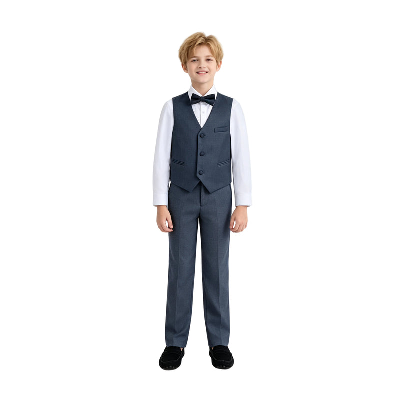 kids atelier moustache Gray Serge Formal Vest & Bow Tie Suit Set 