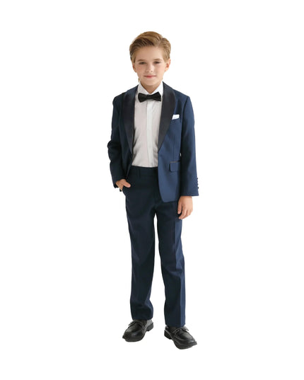 kids atelier moustache Navy Shawl Lapel Wool Suit