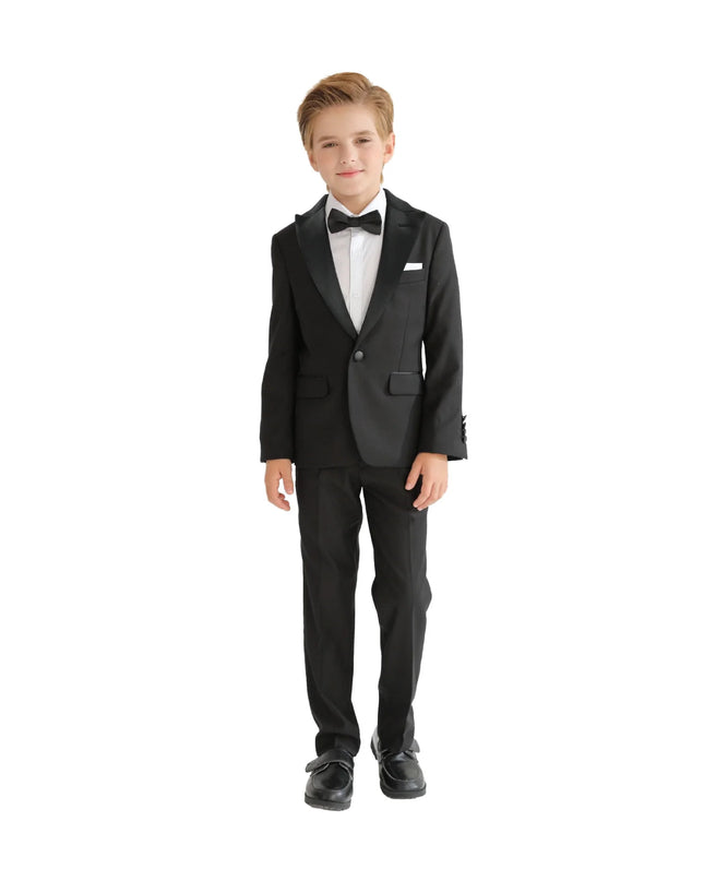 kids atelier moustache Black Peak Lapel Trim Wool Suit