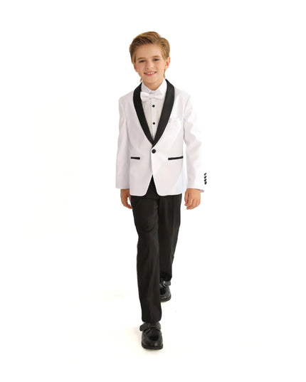 kids atelier White Moustache Shawl Lapel Tuxedo Set