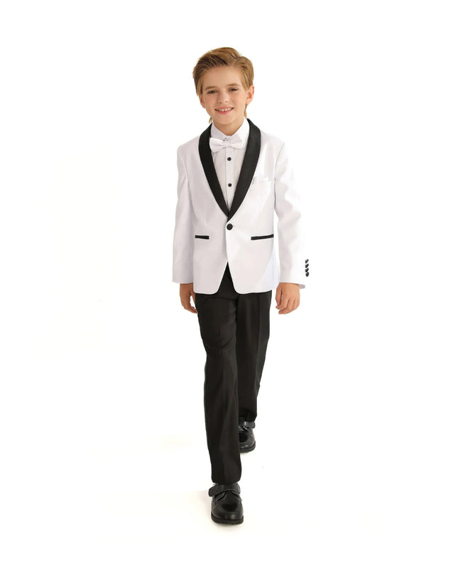 kids atelier White Moustache Shawl Lapel Tuxedo Set