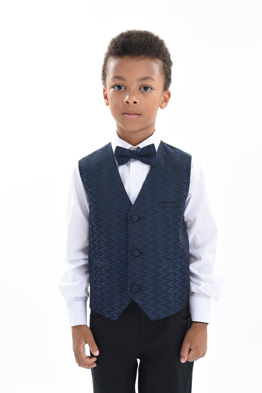 Navy Geometric Print Vest and Bowtie