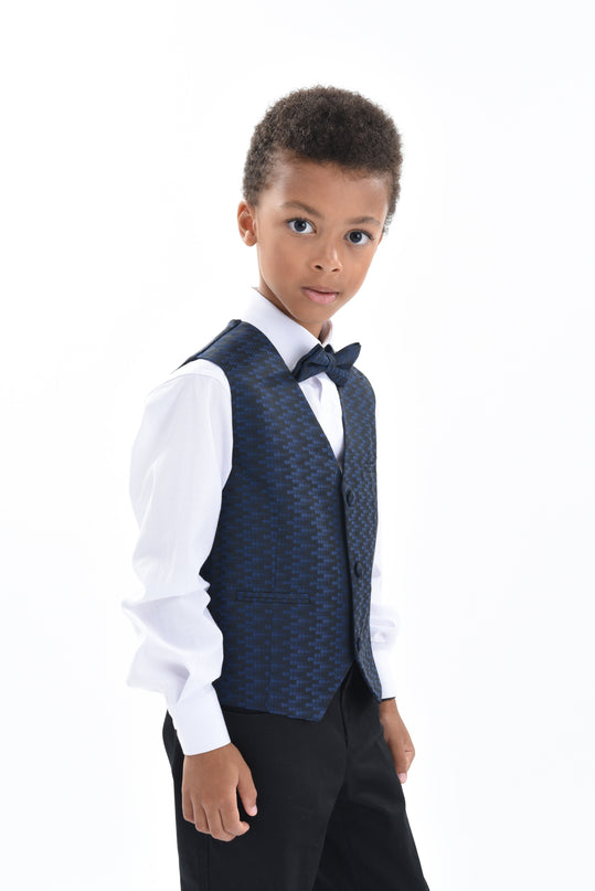 Navy Geometric Print Vest and Bowtie