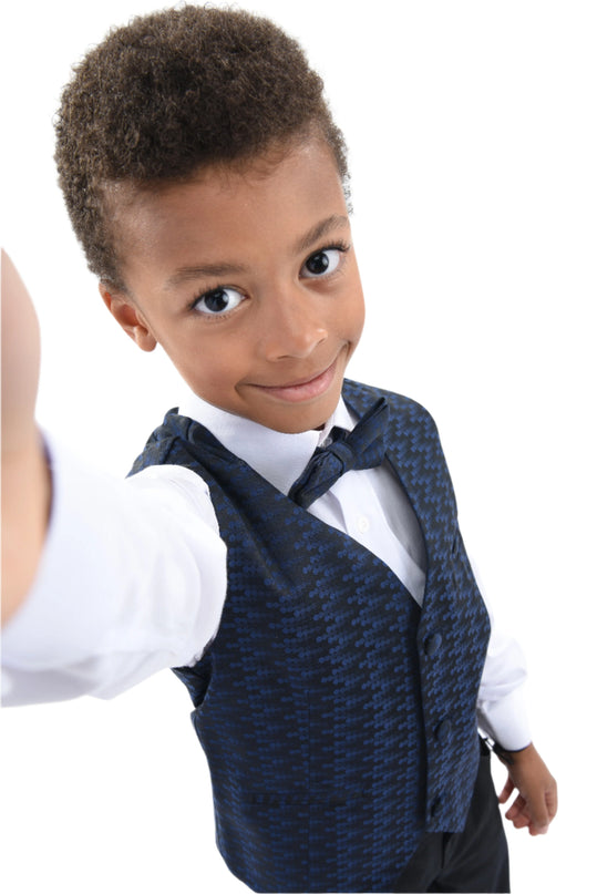 Navy Geometric Print Vest and Bowtie