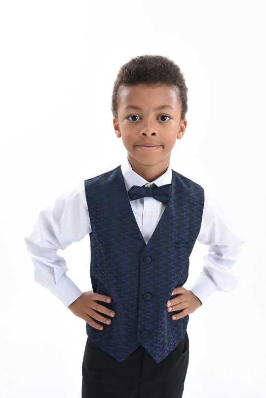 Navy Geometric Print Vest and Bowtie