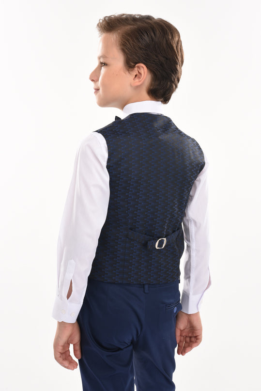 Navy Geometric Print Vest and Bowtie