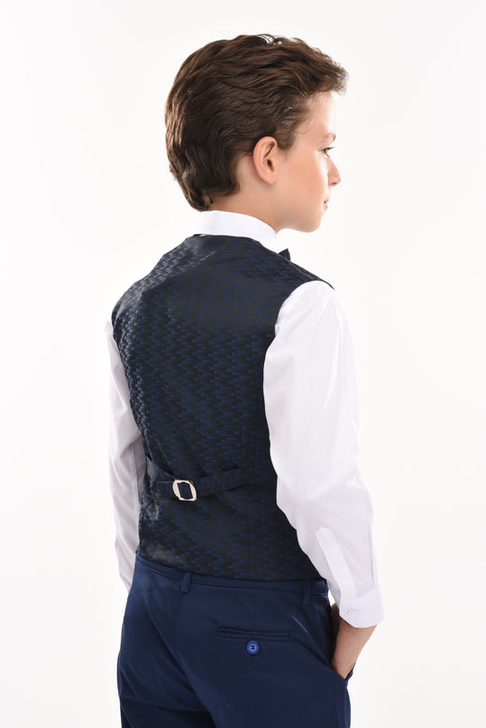 Navy Geometric Print Vest and Bowtie