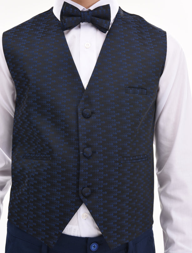 Navy Geometric Print Vest and Bowtie