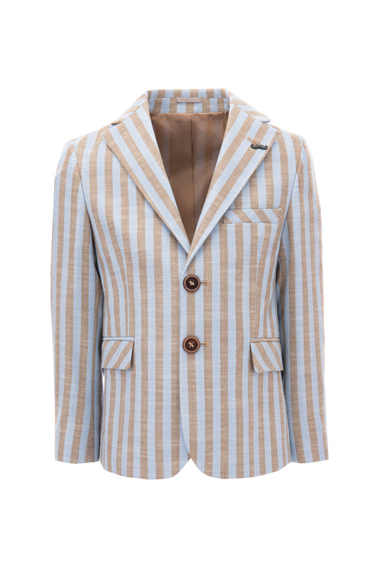 Beige Striped Peak Lapel Blazer