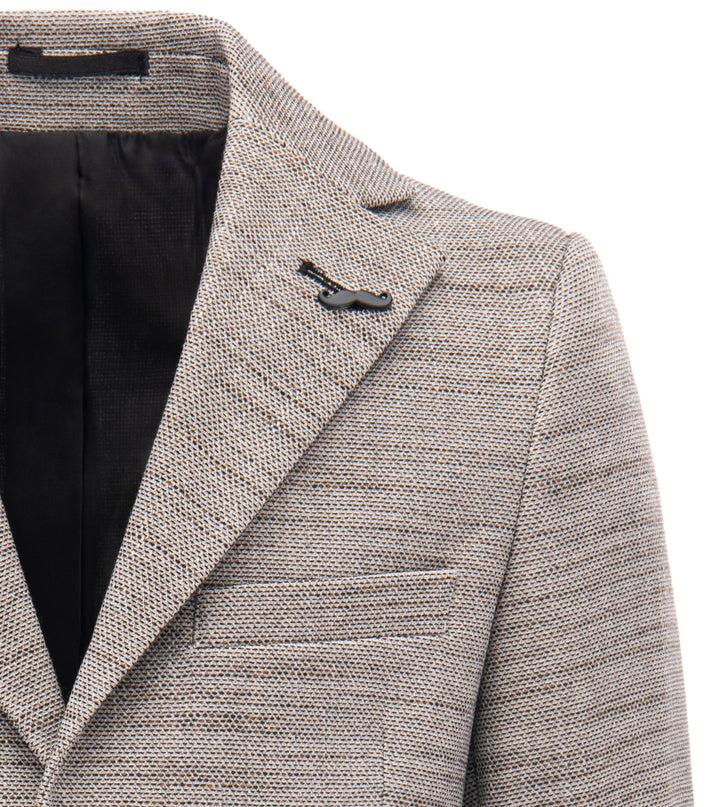 Beige Tweed Peak Lapel Blazer