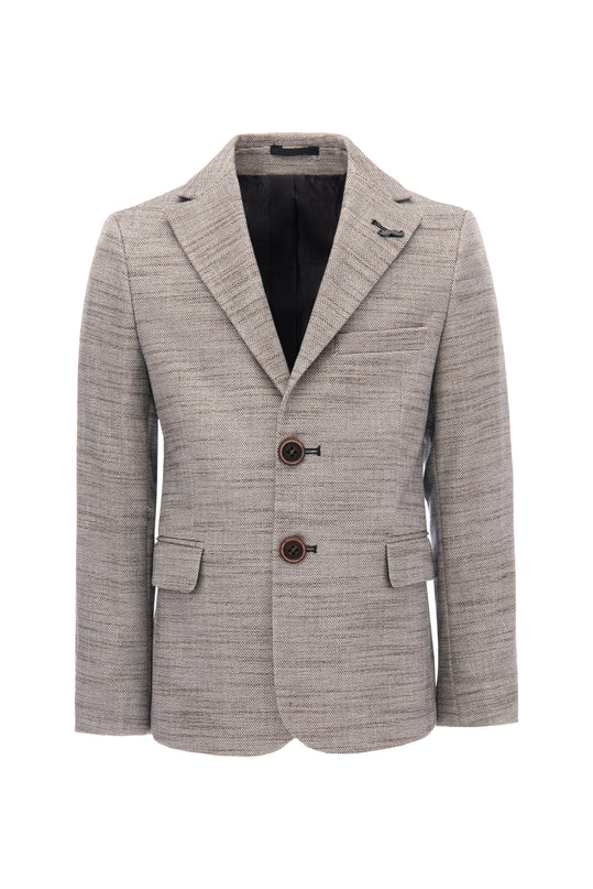 Beige Tweed Peak Lapel Blazer