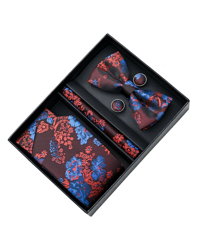 Red and Blue Floral Tie Set