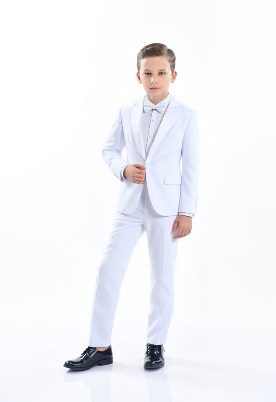 White Suit Peak Lapel Tuxedo Set