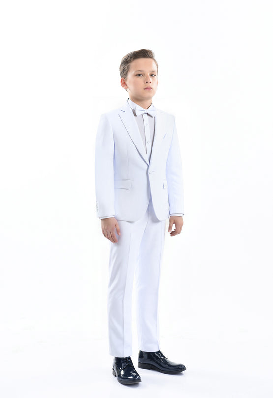 White Suit Peak Lapel Tuxedo Set