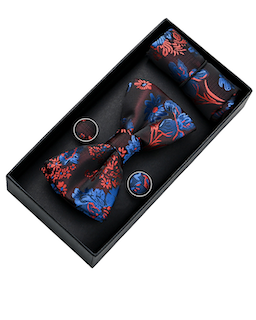 Deep Red and Blue Floral Bowtie Set